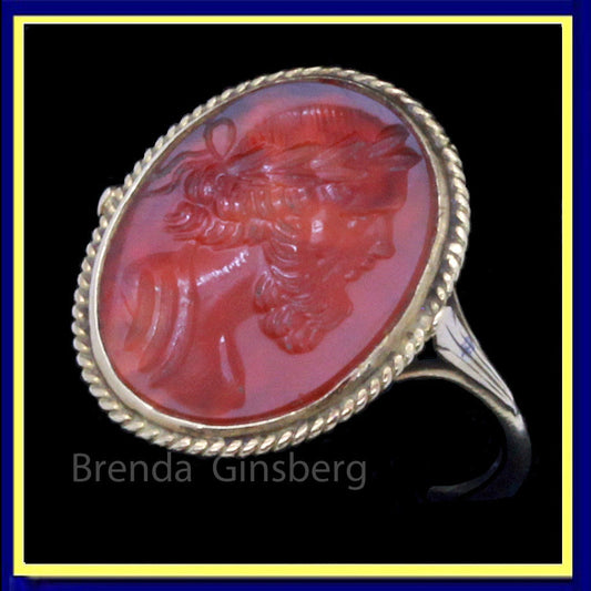 Antique Georgian Ring 18k Gold Intaglio Cameo Carnelian French 18C Unisex (7027)