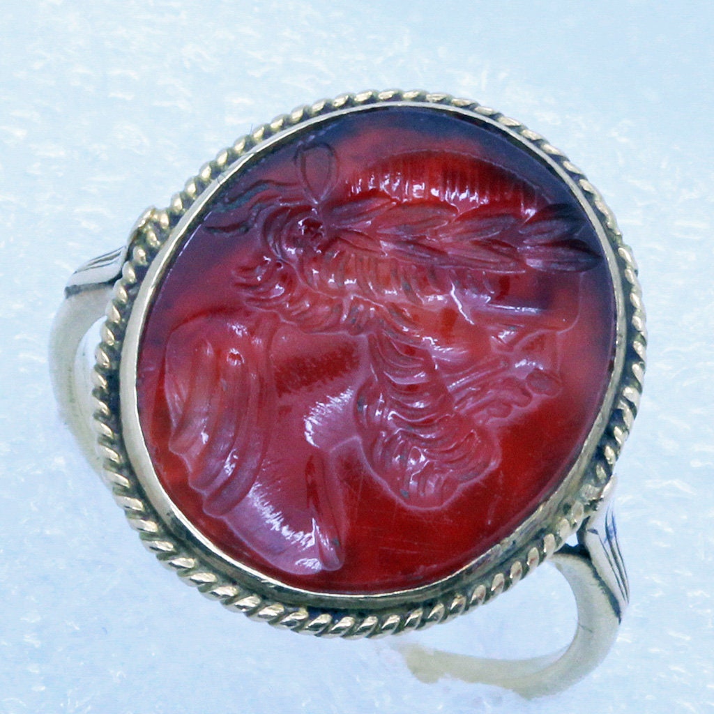 Antique Georgian Ring 18k Gold Intaglio Cameo Carnelian French 18C Unisex (7027)