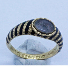 Antique Victorian Memorial Mourning Ring Gold Enamel Hair 1857 Unisex (7029)
