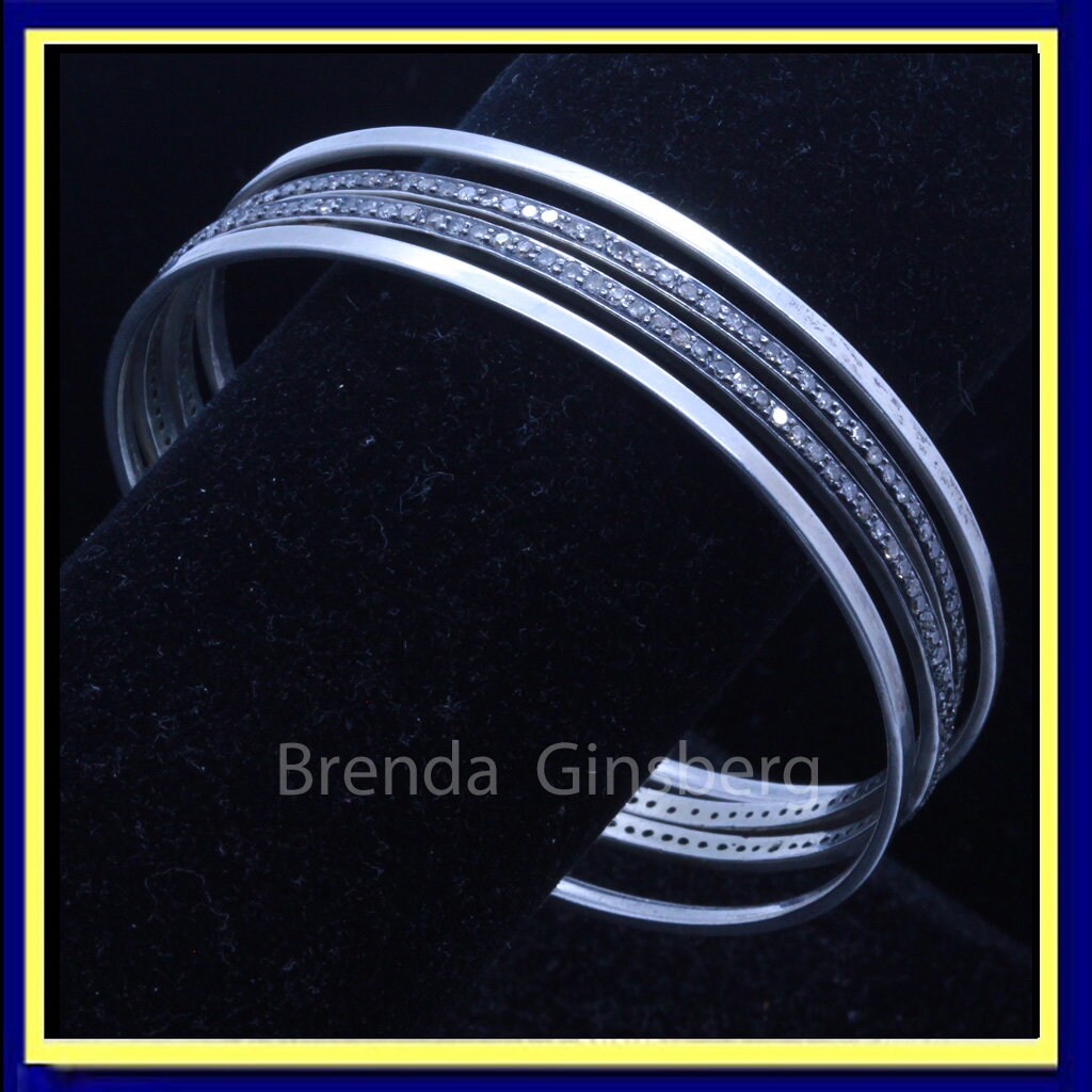 Antique Art Deco Set 4 Bangle Bracelets Silver Diamonds French 1910-1920 (7030)