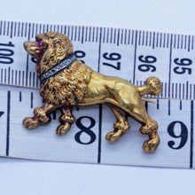 Antique Victorian Brooch 18k Gold Diamonds Ruby Unisex French Poodle Dog (7038)