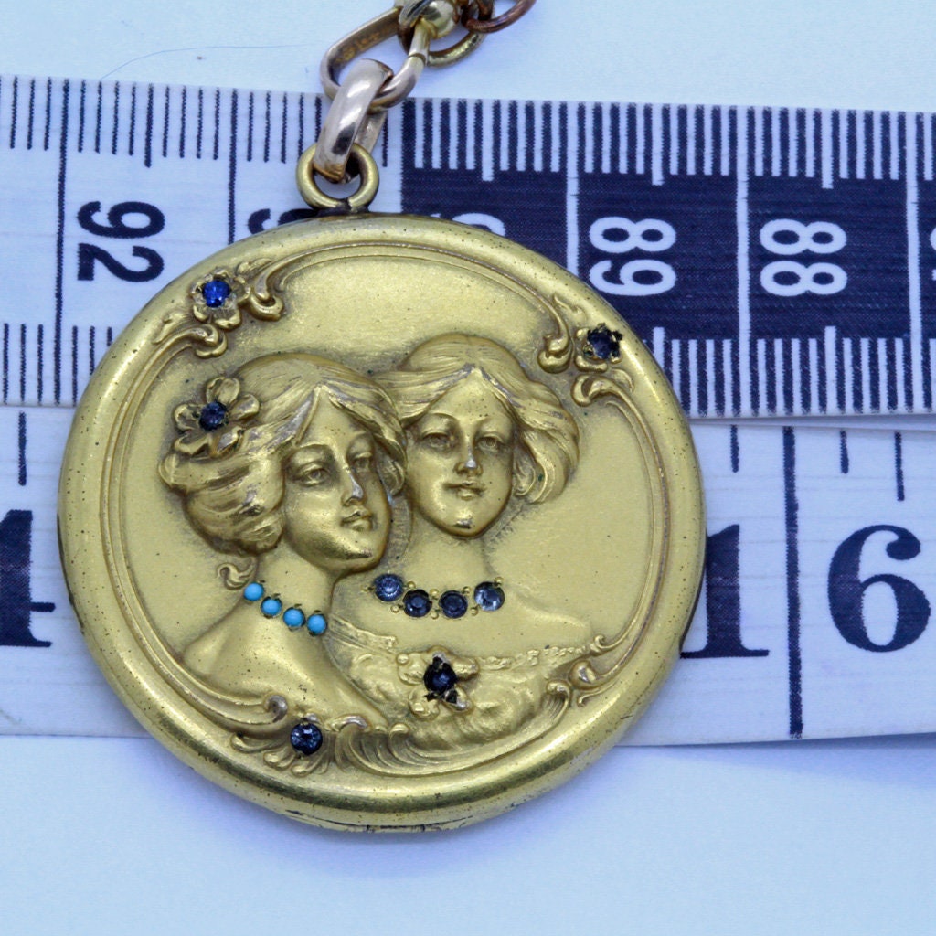 Antique Art Nouveau Picture Locket Pendant & Chain GF Gems Beautiful Women (7048)