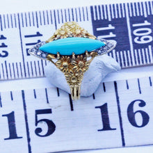 Antique Art Nouveau Ring 18k Gold Turquoise Diamonds Navette Eugene Barral (7051)