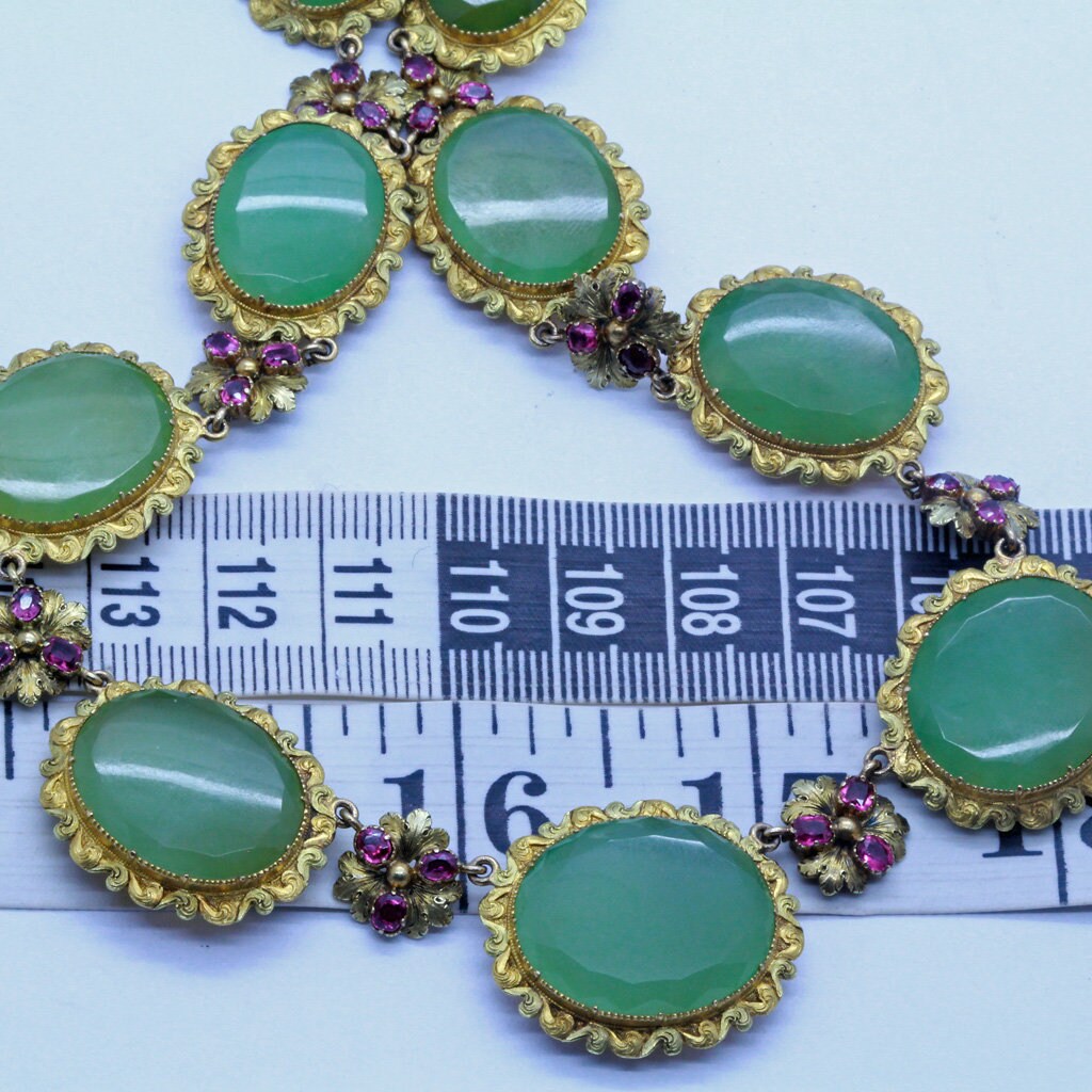 Antique Georgian Necklace 18k Gold Chrysoprase Rubies c1810 English (7052)