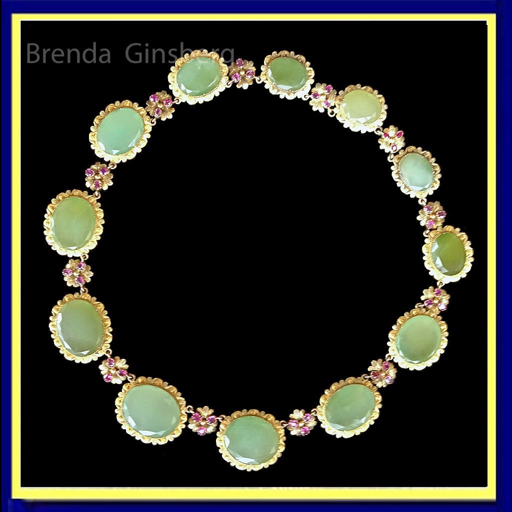 Antique Georgian Necklace 18k Gold Chrysoprase Rubies c1810 English (7052)
