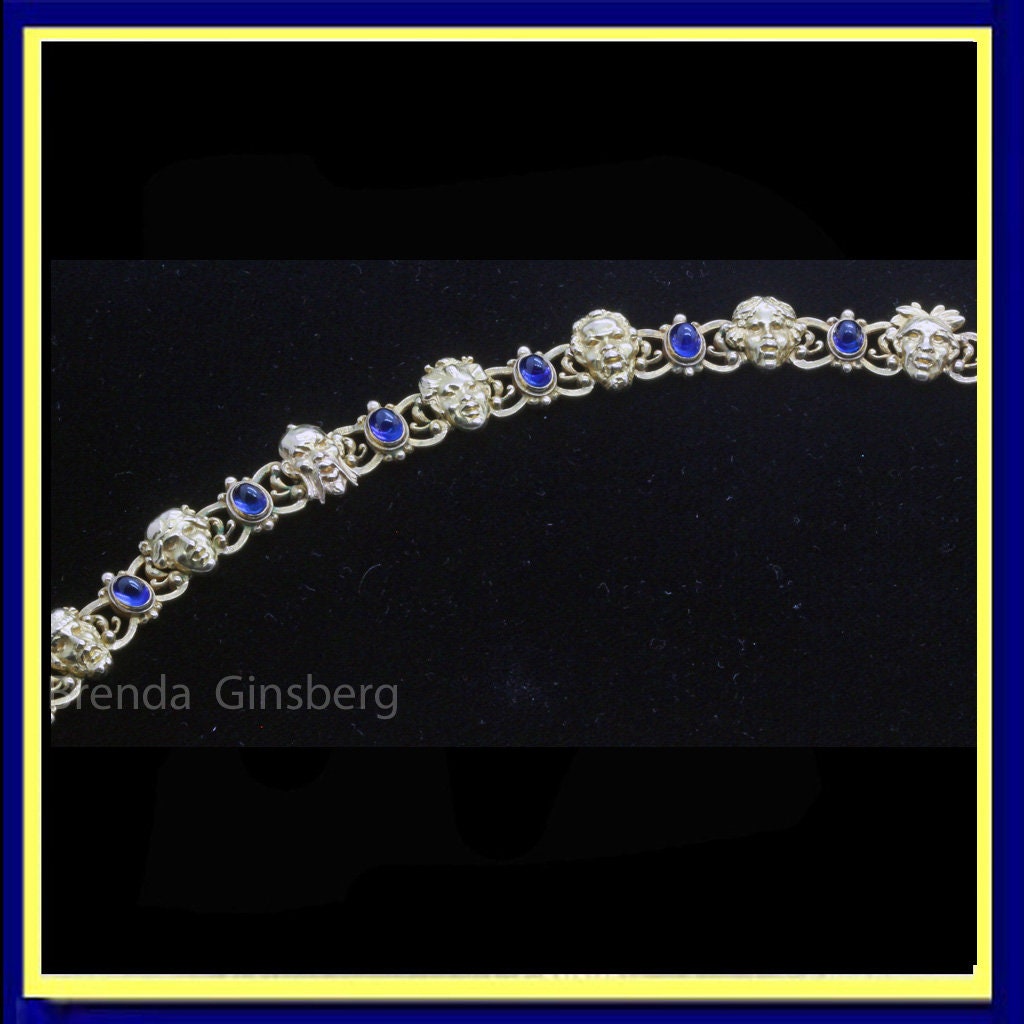 F BOUCHERON Antique Victorian Bracelet 18k Gold Sapphires Faces Masks (7000)