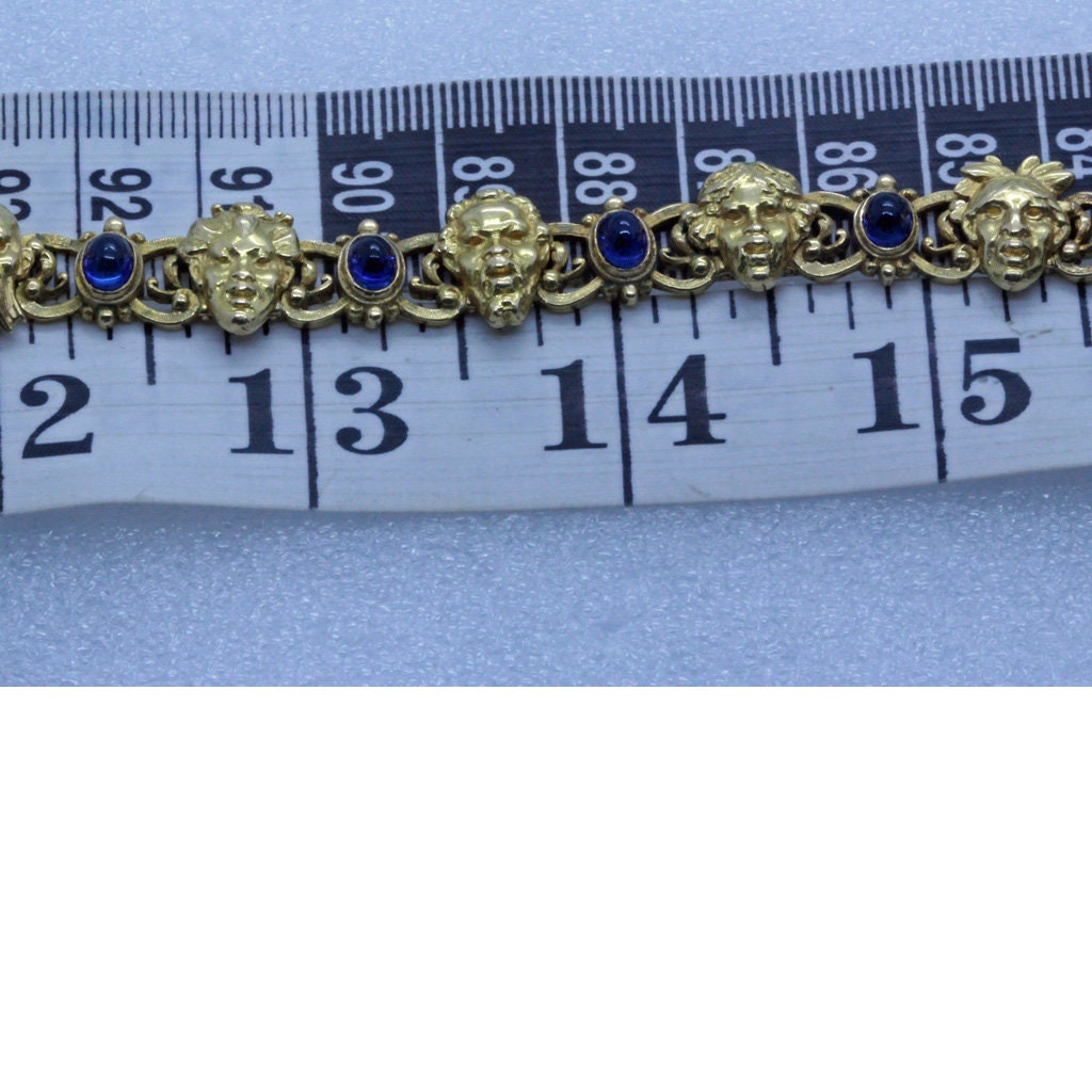F BOUCHERON Antique Victorian Bracelet 18k Gold Sapphires Faces Masks (7000)