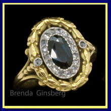 Antique Victorian Ring Sapphire Diamonds 18k Gold Napoleon III French (7042)