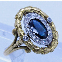Antique Victorian Ring Sapphire Diamonds 18k Gold Napoleon III French (7042)