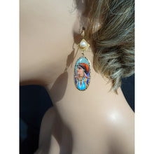 Antique Victorian Earrings French 18k Gold Diamonds Pearls Enamel Portrait (7041)