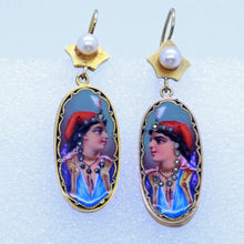 Antique Victorian Earrings French 18k Gold Diamonds Pearls Enamel Portrait (7041)