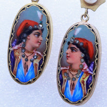 Antique Victorian Earrings French 18k Gold Diamonds Pearls Enamel Portrait (7041)