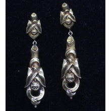 Antique Art Nouveau Earrings 14k Gold long dangling repousse Lily Leaves (7059)