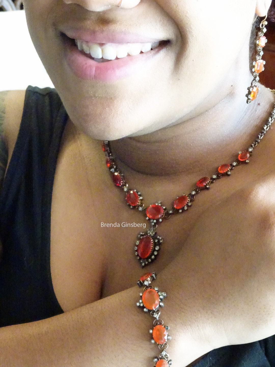Antique Edwardian Fire Opal Set Necklace Bracelet Earrings Royal Warrant (5977)