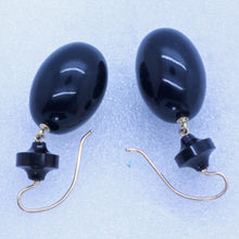 Antique Victorian Earrings Onyx 14k Gold c1870-80 Black Elegant Dangle drop(7073)