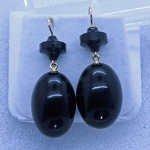 Antique Victorian Earrings Onyx 14k Gold c1870-80 Black Elegant Dangle drop(7073)