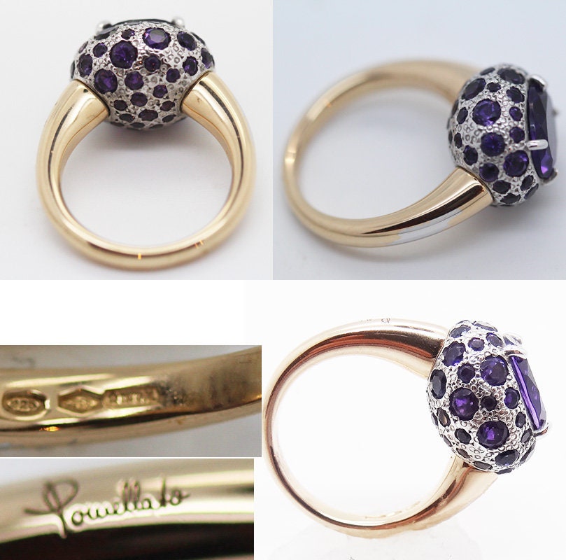 Pomellato Tabou Ring Purple Amethyst 18k Gold Silver Italian Designer (5951)