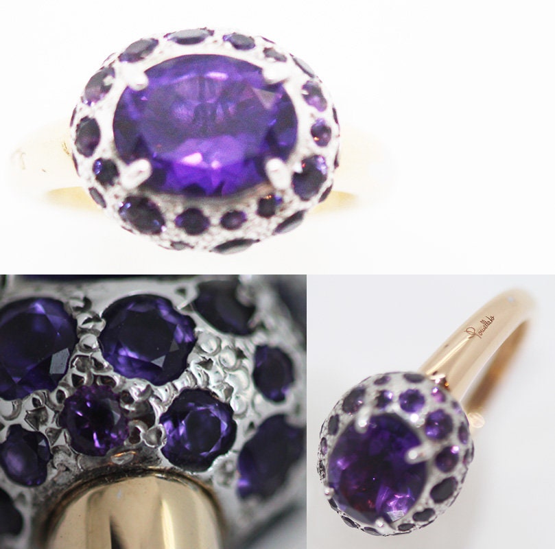 Pomellato Tabou Ring Purple Amethyst 18k Gold Silver Italian Designer (5951)