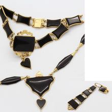 Antique Gold Mourning Jewelry Set Earrings Necklace Bracelet Pin Hearts (6073)