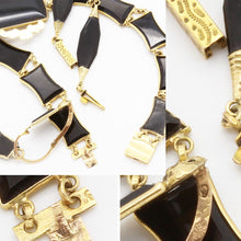 Antique Gold Mourning Jewelry Set Earrings Necklace Bracelet Pin Hearts (6073)