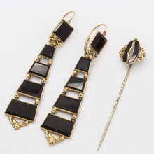 Antique Gold Mourning Jewelry Set Earrings Necklace Bracelet Pin Hearts (6073)