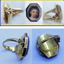 Ring Antique Miniature Portrait. 18k Gold Enamel French (#4728)