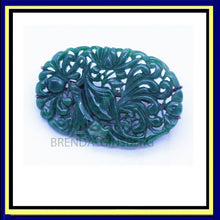 Antique Chinese Jade Brooch Gold Hand Carved Exotic Bird Auspicious Symbols(7058)