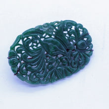 Antique Chinese Jade Brooch Gold Hand Carved Exotic Bird Auspicious Symbols(7058)
