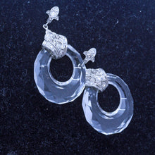 Antique Art Deco Earrings Gold Diamonds Carved Rock Crystal Dangle Hoops (7074)