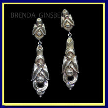 Antique Art Nouveau Earrings 14k Gold long dangling repousse Lily Leaves (7059)