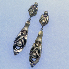 Antique Art Nouveau Earrings 14k Gold long dangling repousse Lily Leaves (7059)