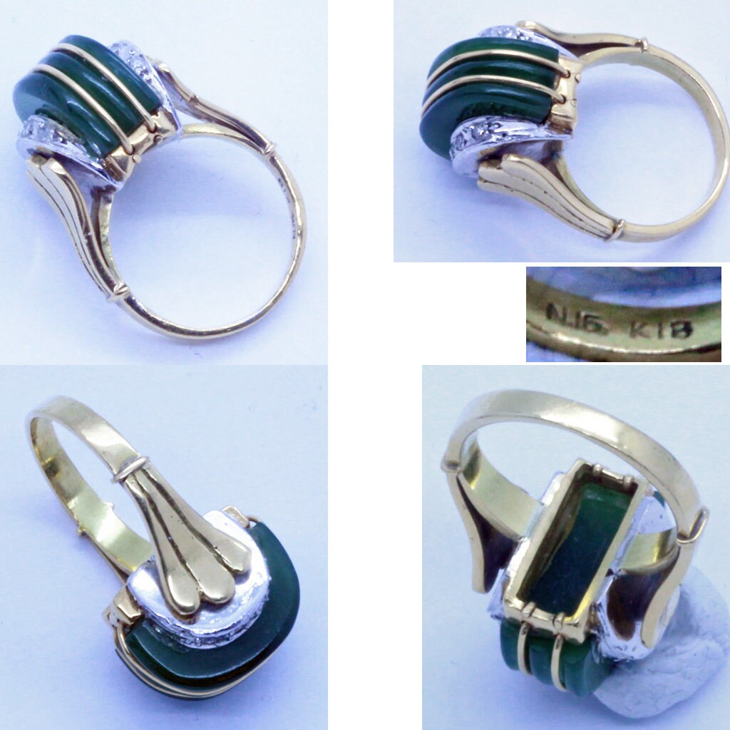 Vintage Retro Ring 18k Gold Jade Diamonds Made circa 1940's Appraisal (7064)