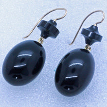 Antique Victorian Earrings Onyx 14k Gold c1870-80 Black Elegant Dangle drop(7073)