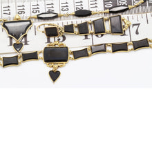 Antique Gold Mourning Jewelry Set Earrings Necklace Bracelet Pin Hearts (6073)