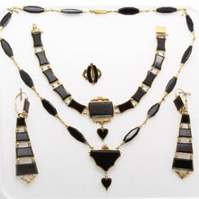 Antique Gold Mourning Jewelry Set Earrings Necklace Bracelet Pin Hearts (6073)