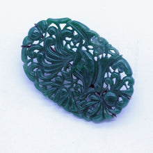 Antique Chinese Jade Brooch Gold Hand Carved Exotic Bird Auspicious Symbols(7058)