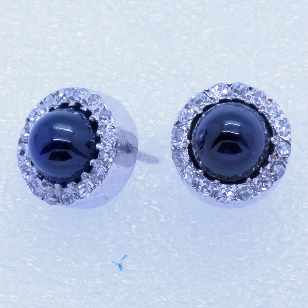 Antique Art Deco Earrings Platinum Cabochon Sapphires Diamonds C1920 (7068)