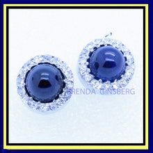 Antique Art Deco Earrings Platinum Cabochon Sapphires Diamonds C1920 (7068)