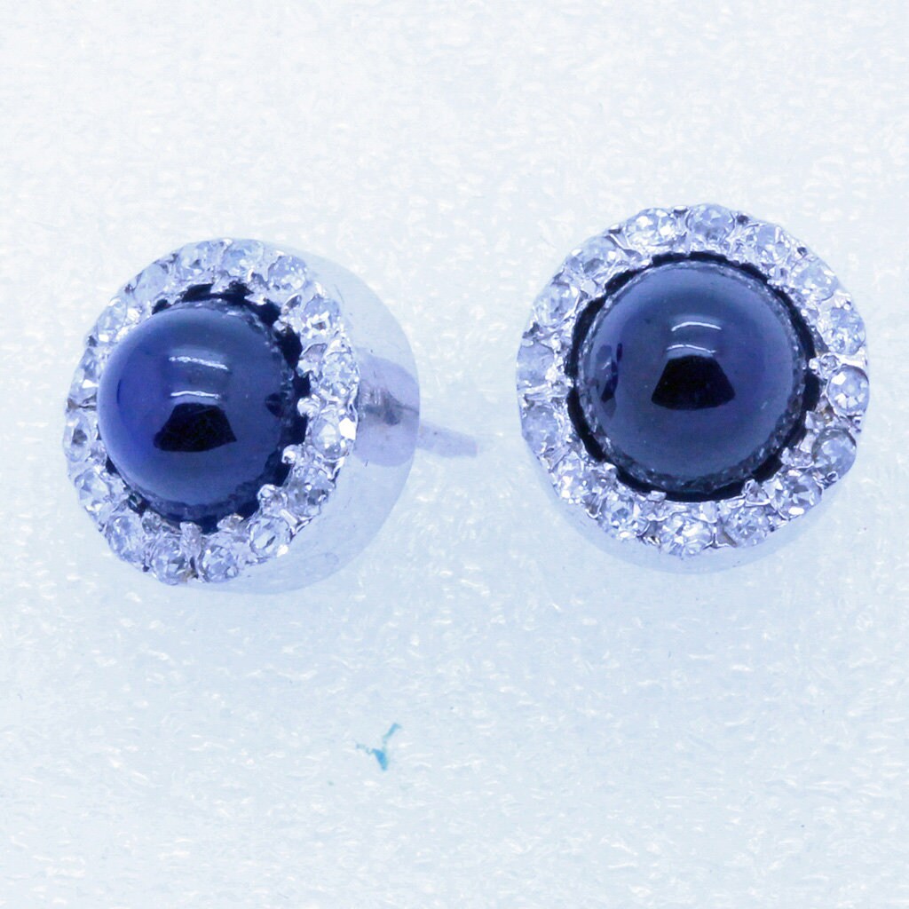 Antique Art Deco Earrings Platinum Cabochon Sapphires Diamonds C1920 (7068)