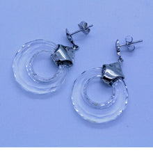 Antique Art Deco Earrings Gold Diamonds Carved Rock Crystal Dangle Hoops (7074)