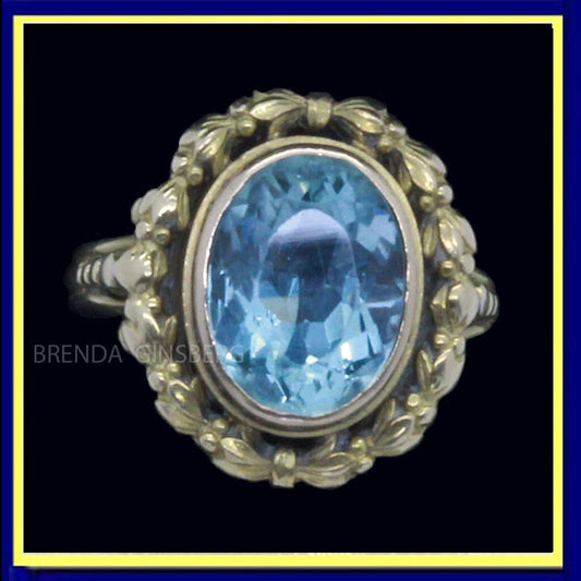 Antique Victorian Ring 18k Gold Aquamarine Napoleon III French (7056)