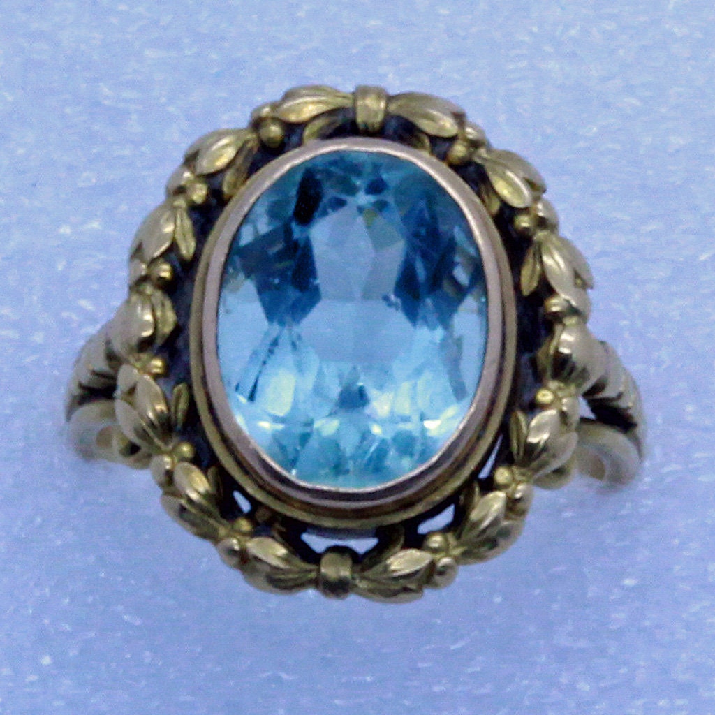 Antique Victorian Ring 18k Gold Aquamarine Napoleon III French (7056)