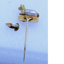 Antique Scarf Pin Brooch 18k Gold Natural Pearl Jade Cat French Unisex (7065)