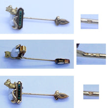 Antique Scarf Pin Brooch 18k Gold Natural Pearl Jade Cat French Unisex (7065)