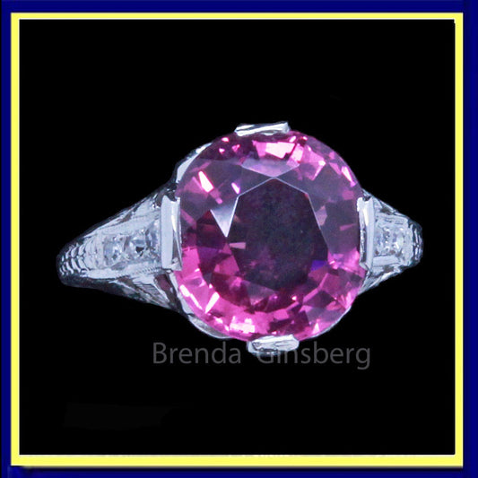 Antique Art Deco Ring Platinum Pink Tourmaline Diamonds Engagement Ring (7076)