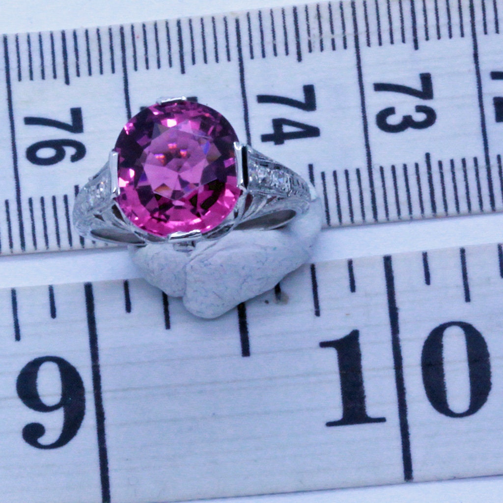 Antique Art Deco Ring Platinum Pink Tourmaline Diamonds Engagement Ring (7076)