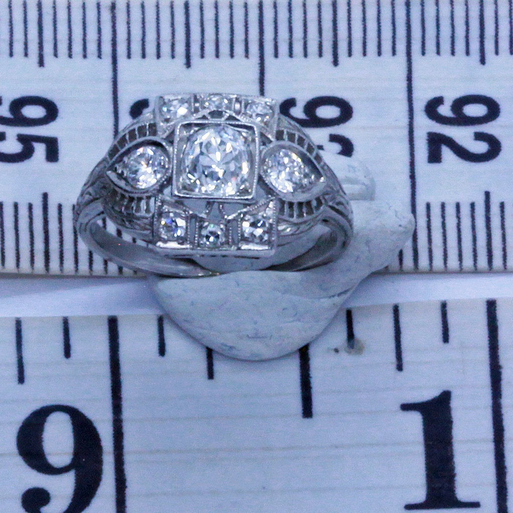 Antique Edwardian Ring Platinum Diamonds Engagement Wedding Ring early 20C(7082)
