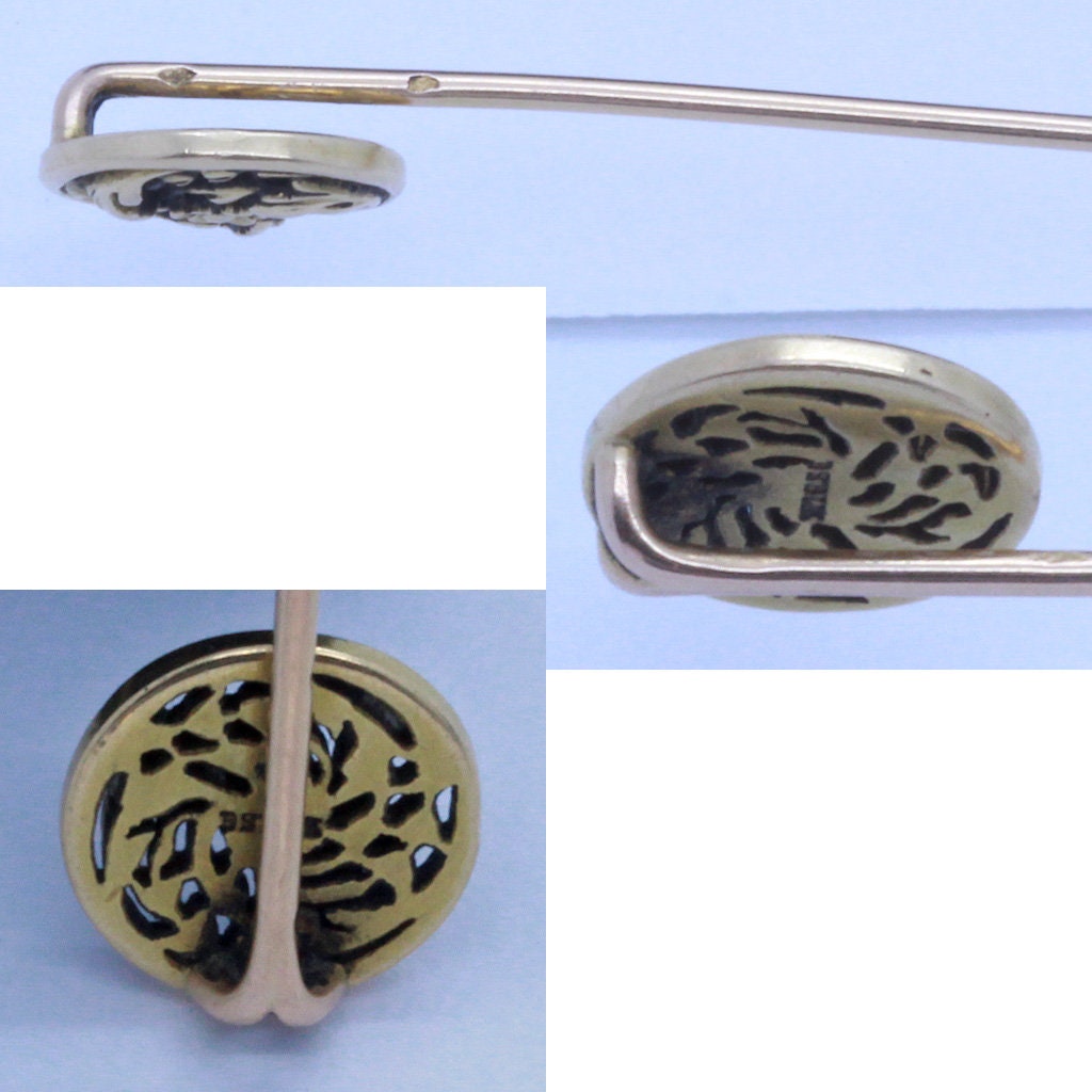 Signed WIESE Antique Victorian Brooch Pin Tie Scarf 18k Gold French Unisex (7101)