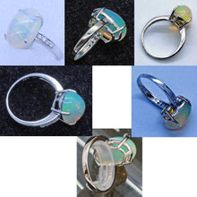 Vintage Ring 18k white gold, large opal and diamonds made in France (7102)