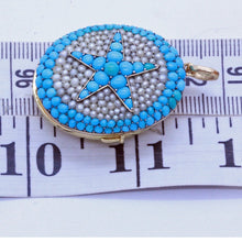 Antique Victorian Locket Pendant Gold Natural Pearls Turquoise Star French (7108)